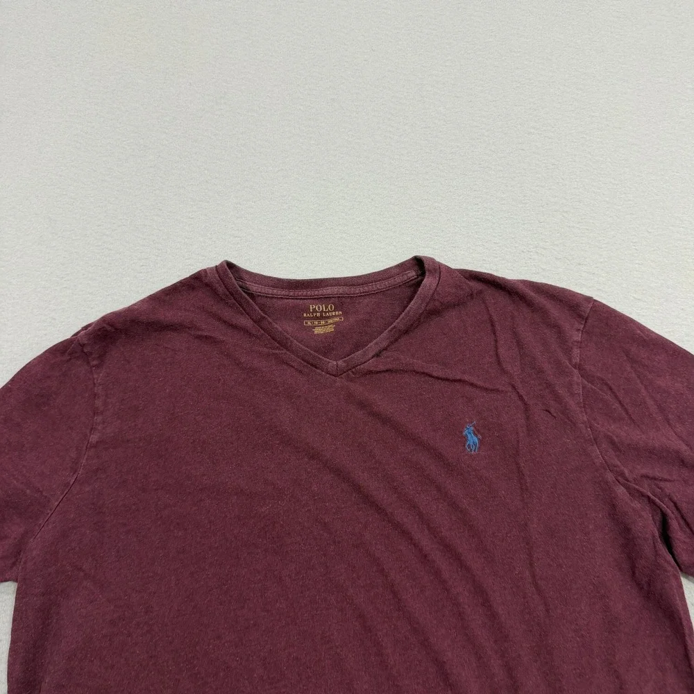 Polo Ralph Lauren Shirt Mens XL Burgundy V-Neck Short Sleeve Pony Logo Cotton